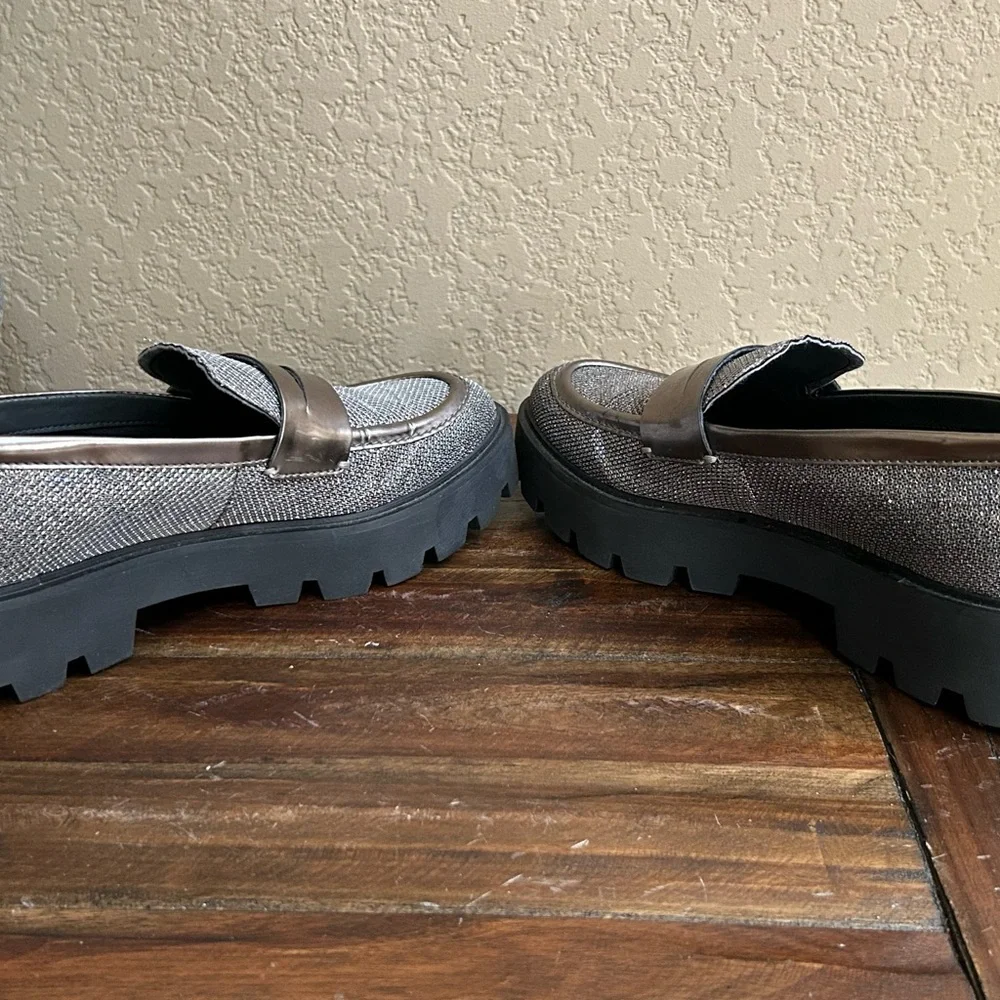 Franco Sarto Bazel Platform Lug Sole Loafers Size 6.5 – Metallic Knit‎ Slip-On